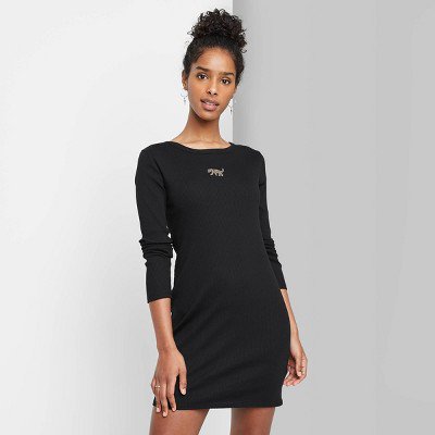 Women's Long Sleeve Bodycon with Embroidery Dress - Wild Fable Black S -  Walmart.com