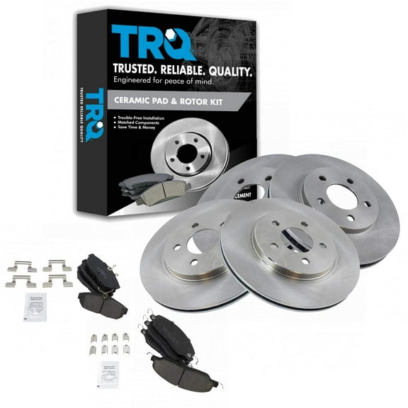 TRQ Front and Rear Brake Pad & Rotor Kit Brake Pads Brake Rotor Ceramic Fits Select 2005-2010 Ford Mustang