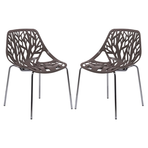 LeisureMod Modern Asbury Dining Side Chair With Chromed Legs in Taupe Set of 2
