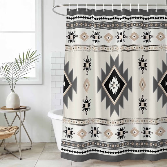 Gray Beige Boho Waterproof Fabric Shower Curtain,Ethnic Tribe Southwestern Vintage Waterproof Fabric Shower Curtain for Bathroom Curtains Bathtubs Hotel Shower Curtains with 12 Hooks Stall 54x78in