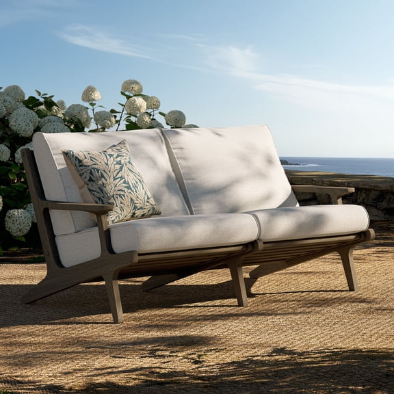 Saratoga Outdoor Teak Wood Loveseat in Weathered Gray Pebble