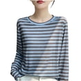 thumbnail image 5 of Zorckvet Shirts for Women Striped Blouses Pullover Long Sleeve Crewneck Tunic Womens Tops Dressy, 5 of 8