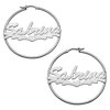 Personalized Women's Silvertone or Goldtone Script Name with Heart Tail Hoop Earrings