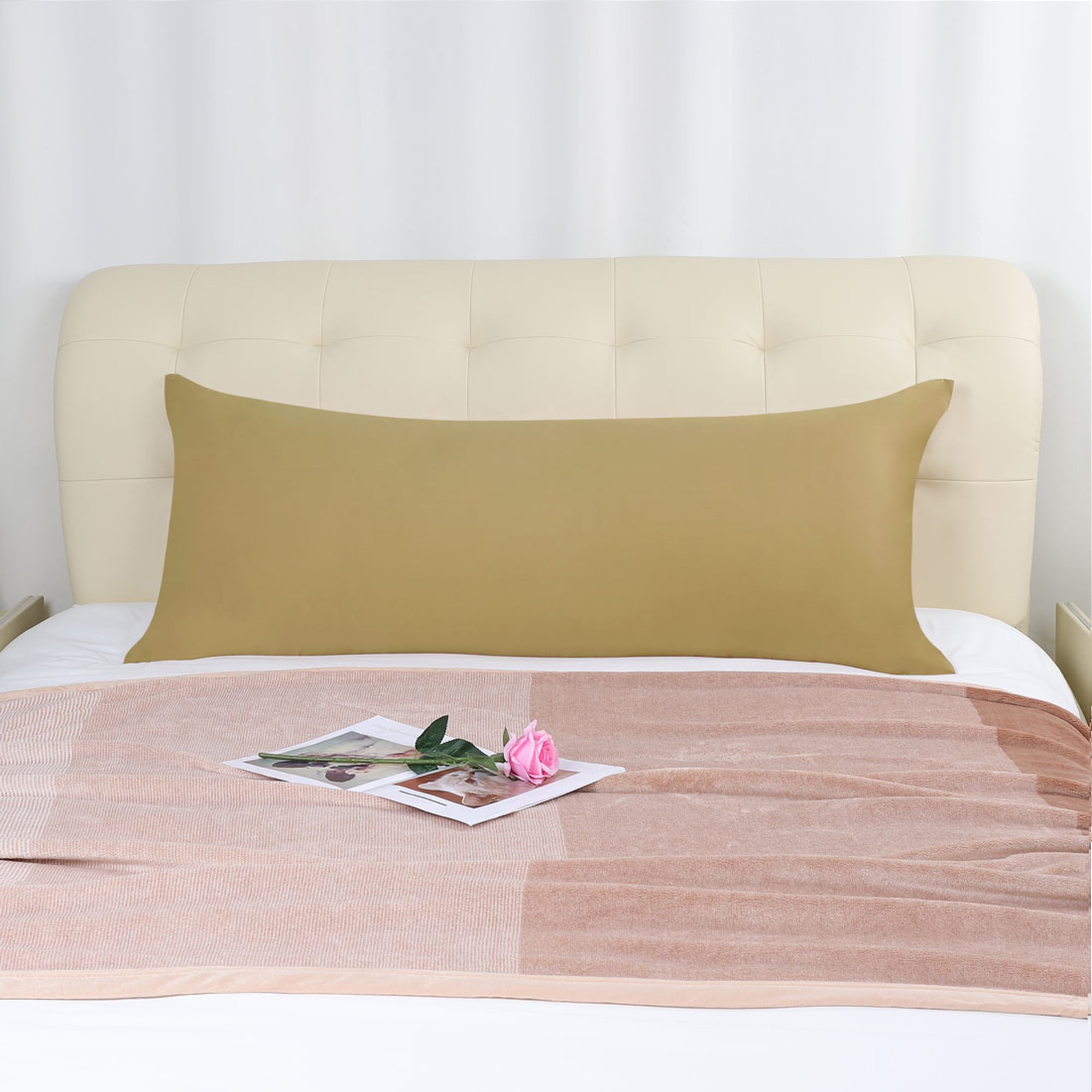 PiccoCasa Cotton Body Long Bolster Pillowcase Covers with Zipper, Camel