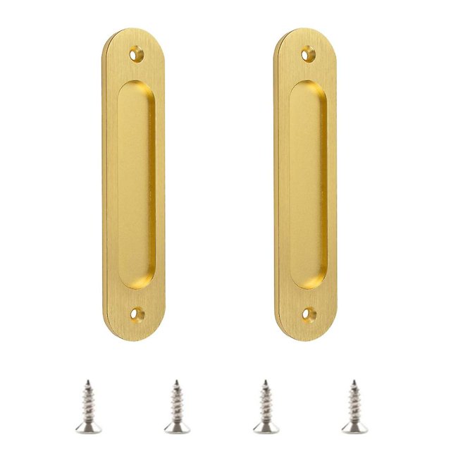 Paquete de 2 manijas para puertas corredizas de montaje empotrado ovaladas, aleación de aluminio cepillado con tornillos de montaje para puertas corredizas de granero