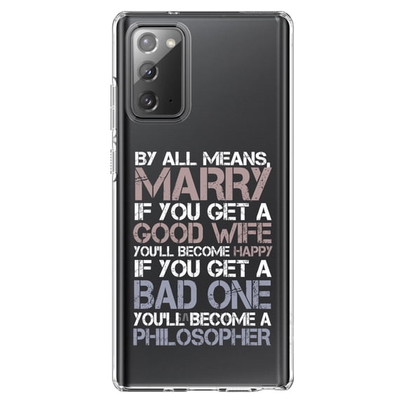 DistinctInk Clear Shockproof Hybrid Case for Samsung Galaxy Note 20 (6.7" Screen) - TPU Bumper Acrylic Back Tempered Glass Screen Protector - Marry - Good Wife Become Happy