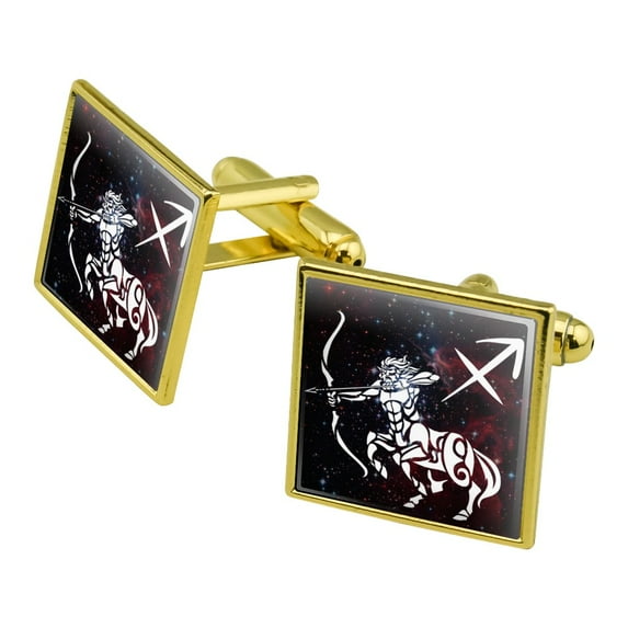 Sagittarius Archer Zodiac Sign Horoscope in Space Square Cufflink Set - Silver or Gold