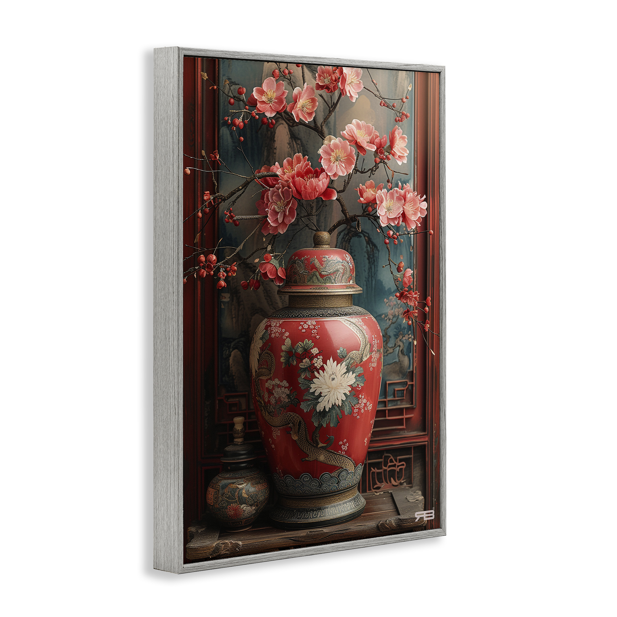 Stupell Industries Traditional Asian Vase Botanical & Floral Painting Gray Framed Art Print Wall Art, 20 x 30