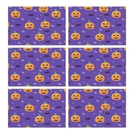 

Happy Halloween Placemats Set of 6 12x18 Inch Seasonal Dining Table Place Mats Linen Durable Indoor Table Mats Decorations for Home Party