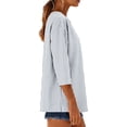 thumbnail image 4 of Striped Linen Tops for Women Trendy Casual V Neck Button Down Shirts Loose 3/4 Sleeve Spring Summer Blouses (M, White), 4 of 7