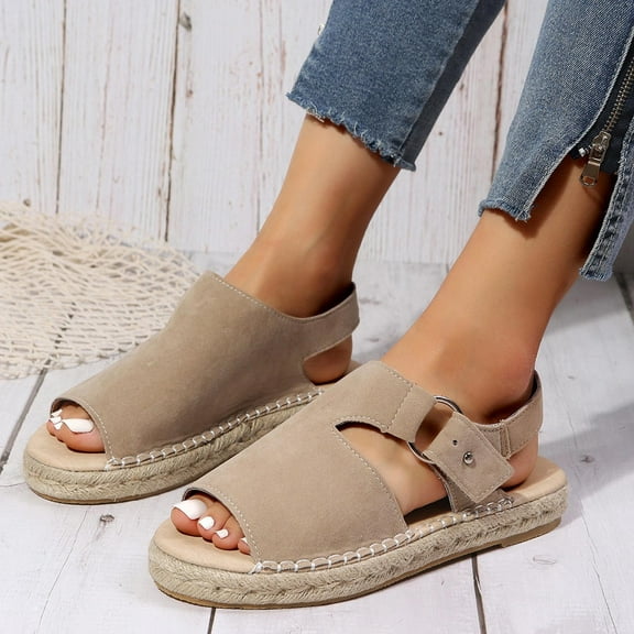 JeashCHAT Sandals for Women Thick Sole Flat Sandals Women's Platform Sandals Comfortable Espadrille Peep Toe Buckle Ankle Strap Sandals