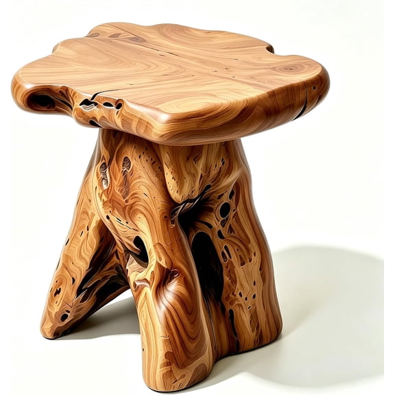 14.5" Natural Cedar Tree Stump Stool, Unique Wood Side Table & Rustic End Table, Small Live Edge Plant Stand, Handmade Mushroom Stool for Living Room, Outdoor, Patio
