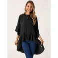 thumbnail image 4 of DARING DIVA Women's High Low 3/4 Bell Sleeve Ruffle Hem Blouse S Blacks, 4 of 6