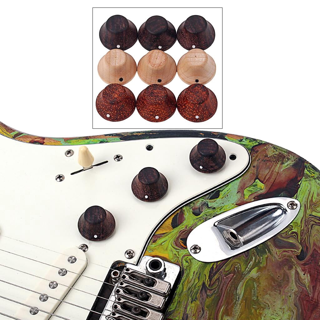 3Pcs Rosewood Guitar Speed Control Knob 6mm (0.) Dia. Shaft Pots - Volume and Buttons Replacement Part Electric Guitar
