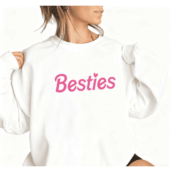 Women's "Besties" Graphic Breathable Sweatshirt TopCasual Comfortable Round-neck long-sleeved White S-3XL