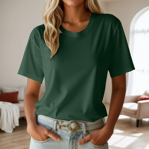 Women Tshirts Men's Casual Short Sleeve Round Neck Basic Tee Womens Spring Tops Green XS