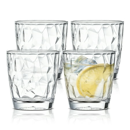 TeamSky 10oz Plastic Stackable Drinking Glasses Cup /Clear Unbreakable Drankware Acrylic Reusable Juice Wine Glasses, Transparent Set of 4