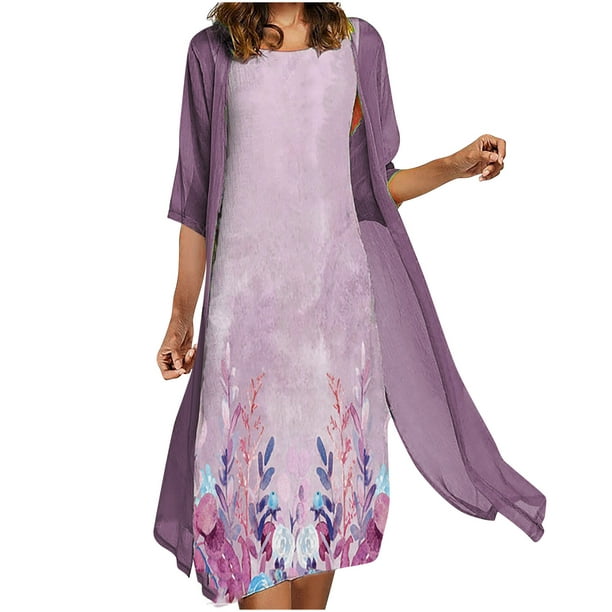 jsaierl Women Linen Maxi Dress Floral Print Flowy Irregular Hem ...