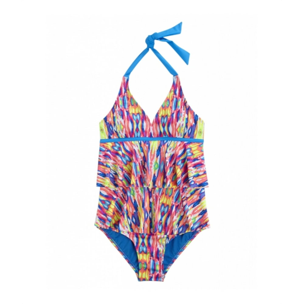 Justice - Justice Girls Tie Dye Ruffle One Piece Halter Top Swimsuit ...