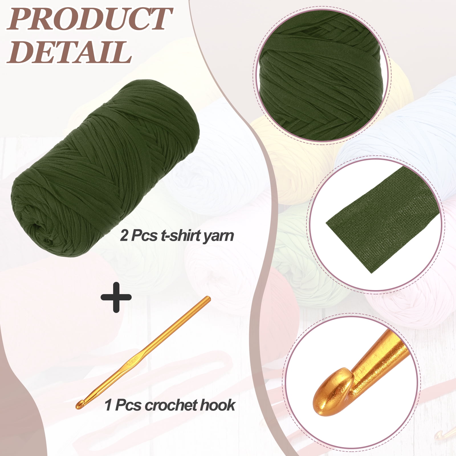 Uxcell T-Shirt Yarn for Crocheting with Hook 2 Pack 130 Yards Yarn Army Green
