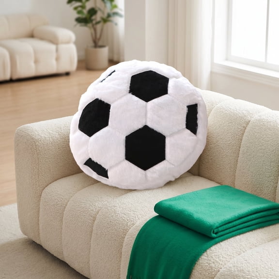 15.7 Inch Plush Soccer Pillow – Round Ball Throw Pillow, Football Shaped Decorative Throw Pillow for Kids Room, Sofa, Bed, Soft & Fluffy Birthday Gift for Soccer Enthusiasts