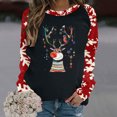 thumbnail image 2 of Bcresic Cute Elk Sweatshirts for Christmas Women Colorblock Snowflake Graphic Raglan Shirts Long Sleeve Crewneck Tunic Fleece Pullover Tops Casual Loose Xmas Holiday Gifts Sweaters,#03_Black,X-Large, 2 of 4