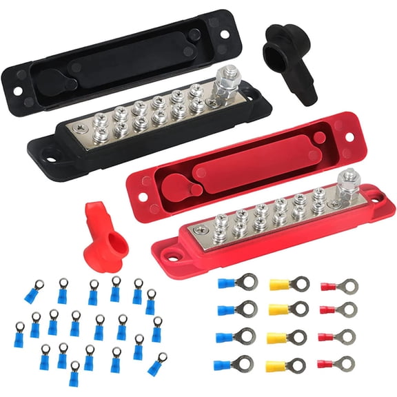 OTTULUR 12 Point Bus Bar Power Distribution Block 180A 12V DC Pair Black & Red