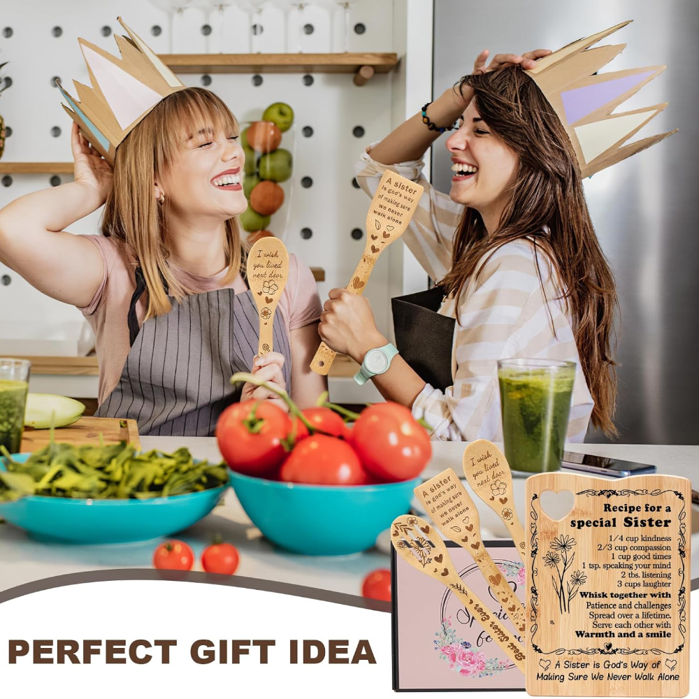 4PCS Personalized Cutting Board Set, Customized Bamboo Wood Kitchen Board with Utensils, Housewarming Gifts New Home, Laser Engraved Utensil Set, Best Friend Cutting Board, Engraved Custom Gifts