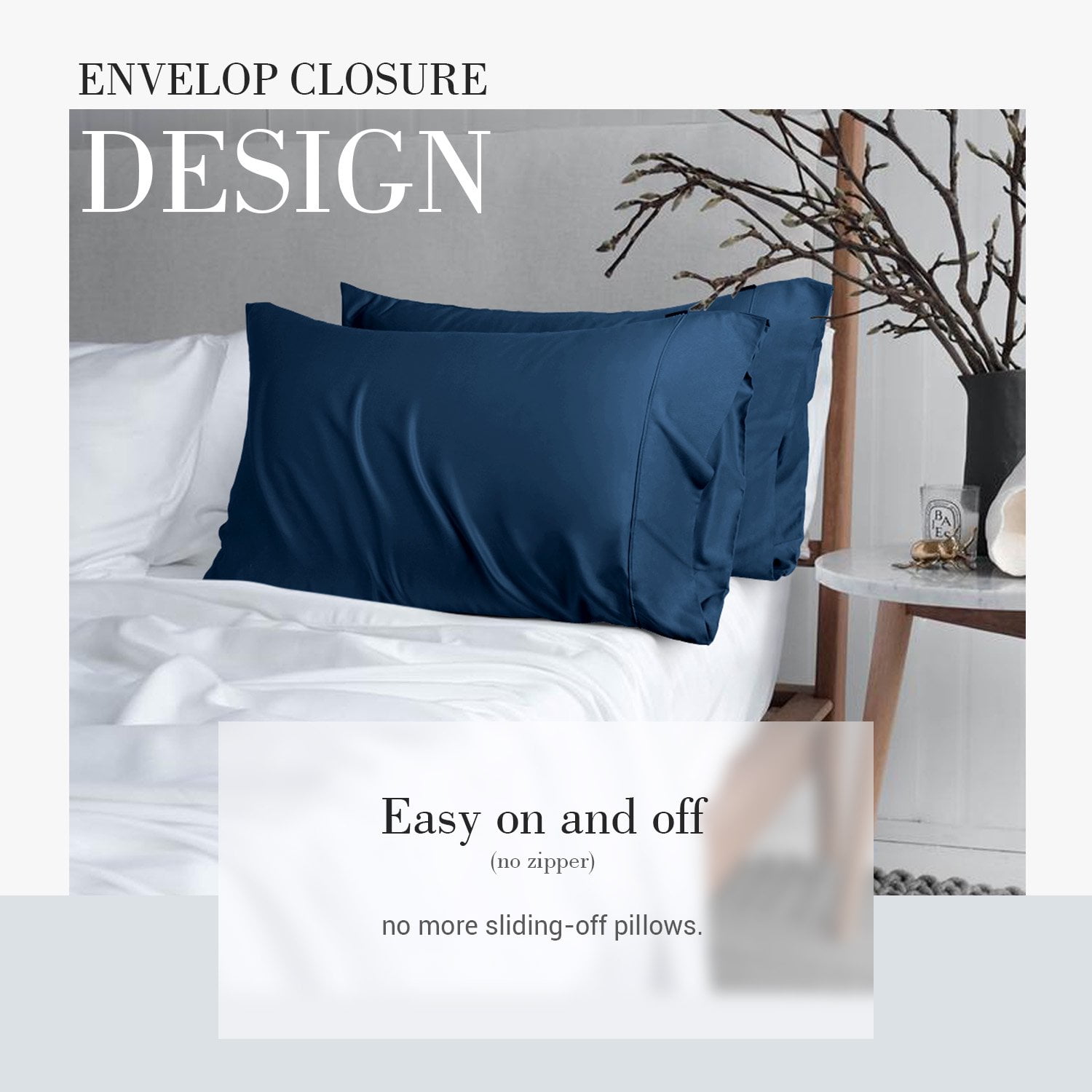 SORMAG Bamboo Cooling Pillowcases Queen Pillow Cases Set of 2 Pack,20x30 inches, Navy Blue