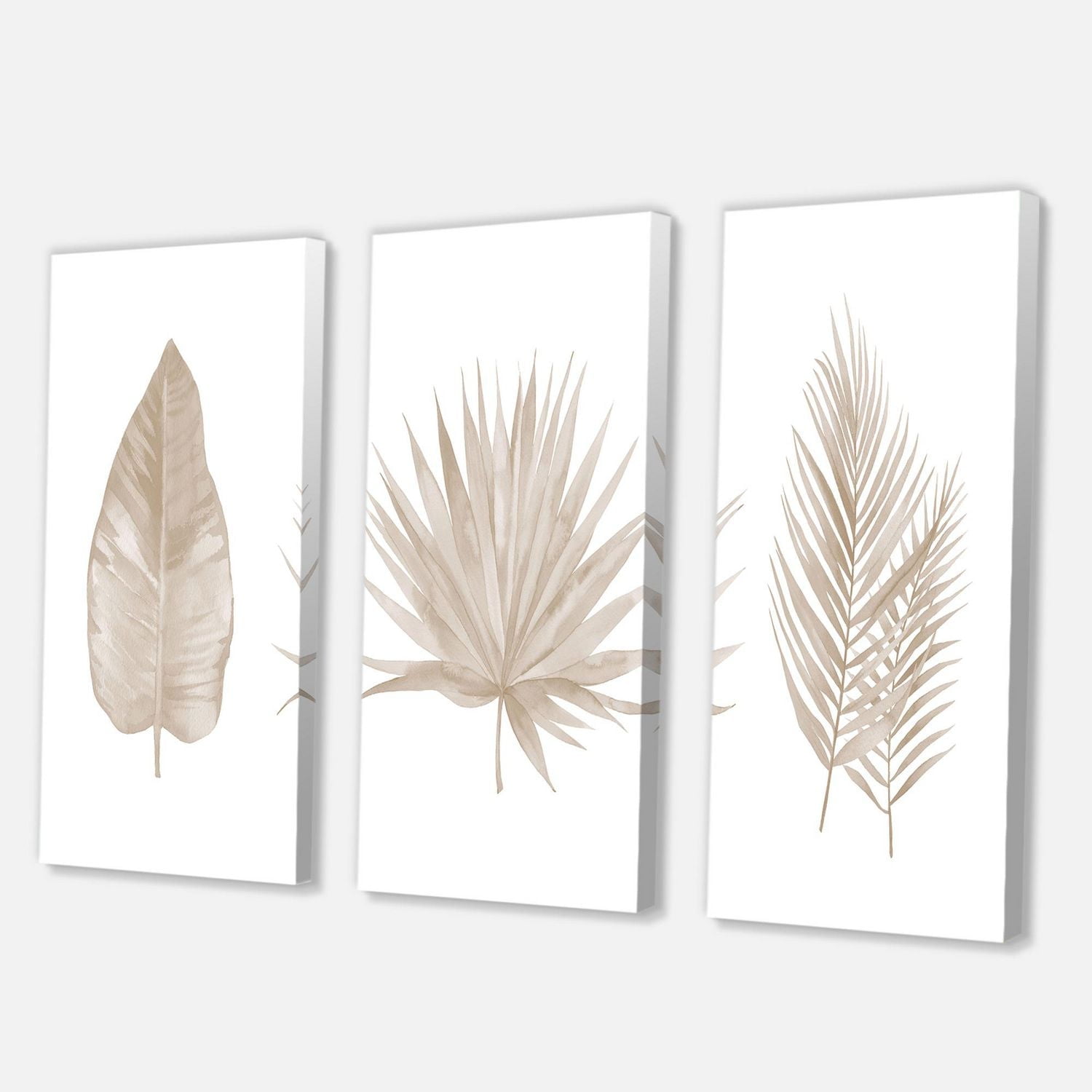 Designart Tropical Beiges Leaves Canvas Wall Art