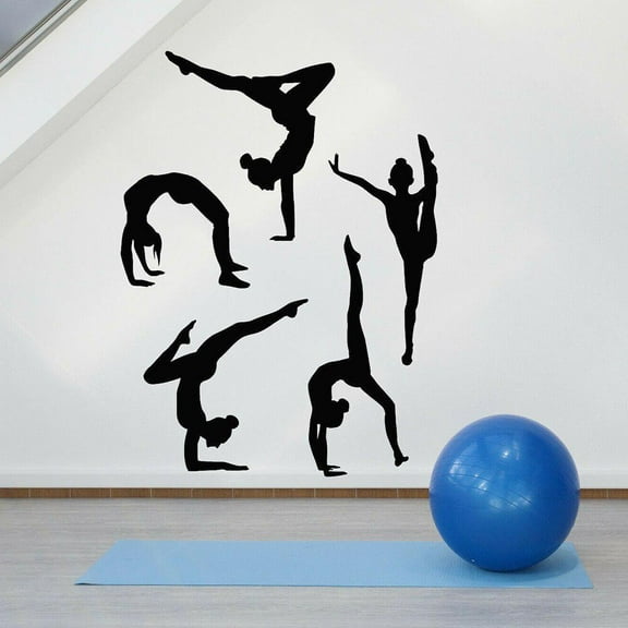 Gymnastics Silhouette Wall Decal Gymnasts Sports Athlete Girls Bedroom Gym Dance Room Interior Decor Vinyl Stickers Mural 42x31cm