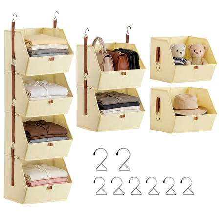 LAFAYTTE Hanging Closet Organizer, 4-Shelf Fabric Clothes Hanging Shelves, Space-Saving Closet System, Collapsible Closet Organizers and Storage for Bedroom, Dorm, RV