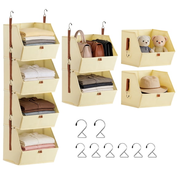 LAFAYTTE Hanging Closet Organizer, 4-Shelf Fabric Clothes Hanging Shelves, Space-Saving Closet System, Collapsible Closet Organizers and Storage for Bedroom, Dorm, RV
