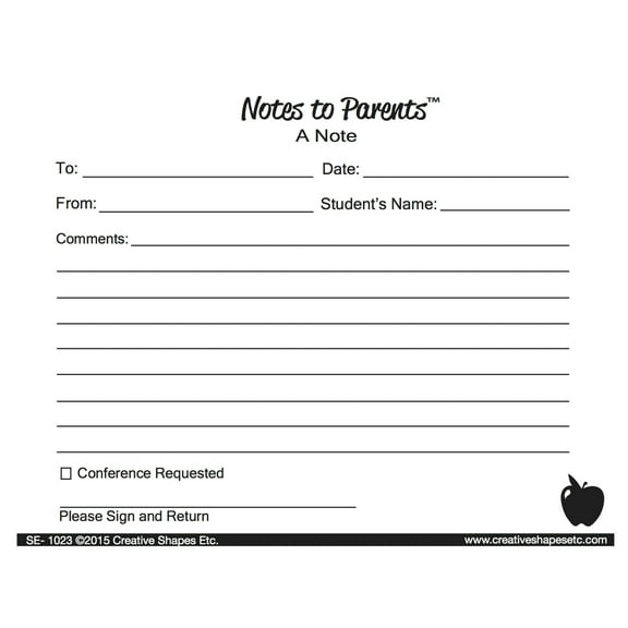 SHAPES ETC. Blank Note - Notes to Parents- 4.25" x 5.5"