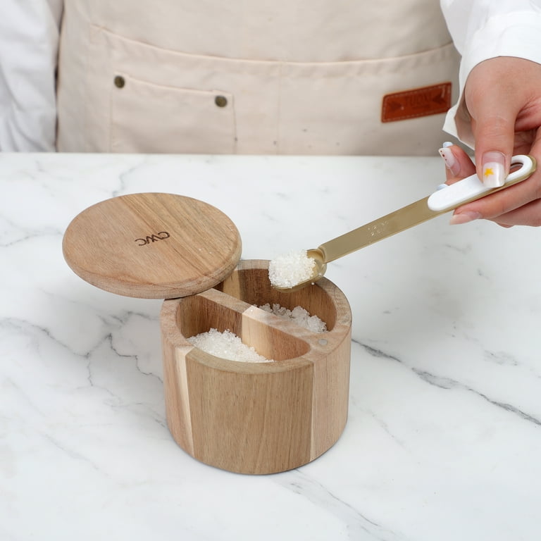 Cook With Color Acacia Wood Salt Cellar with Secure Magnetic
