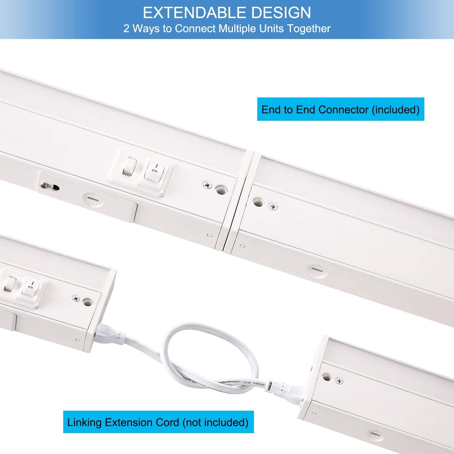 RGHJAR-Tianyoelec 3-in-1 Color Temperature, Dimmable LED Under Cabinet Lighting, Hardwired or Plug in, 3000K/3500K/4000K, CRI90, ETL Listed, 120V 18W 1350 Lumens, White, 32-inch
