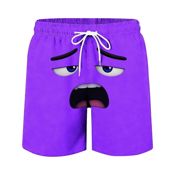 CYRBOKO Boys Beach Shorts, Elastic Waist Quick-dry Drawstring Breathable Funny Shorts for Summer Purple Size 7-8 T