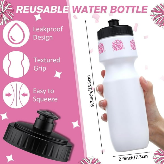 12 Pack Cheerleading Water Bottles Bulk 24 oz Reusable Plastic Cheer Water Bottles with Pull Top Cap Dishwasher Safe Cheerleader Drinking Bottle for Game Sports Dance Party(Pink)