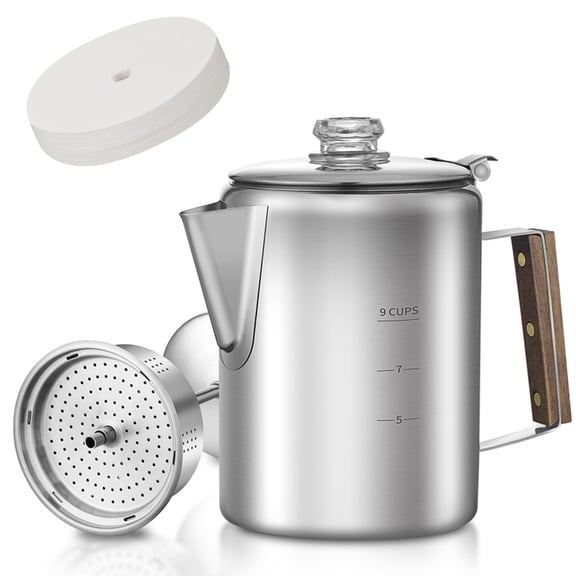 Coffee Percolator with 90pcs Filters-9 Cup,Stainless Steel Material Camping Pot,for Home,Camping