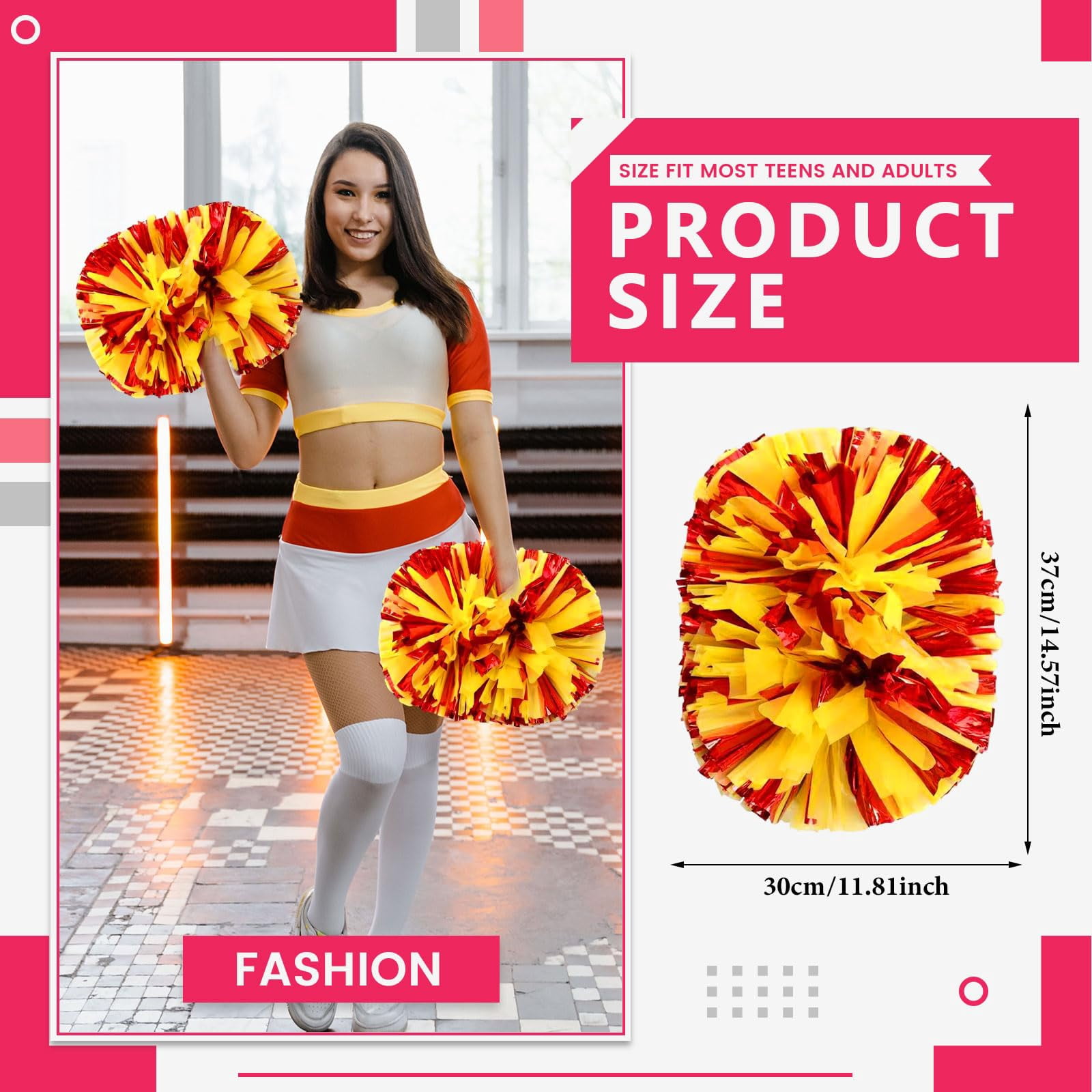 8 Pcs Cheerleading poms,14.57inch pom poms Cheerleading with Handle Style Cheer Pom Pomsfor Dance, Matches, Team Spirit Sports