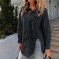 thumbnail image 4 of Moda mujer Casual solapa manga larga Color sólido camisa Top blusa tipo cárdigan de un solo pecho Pompotops  FGAJ21225, 4 of 6