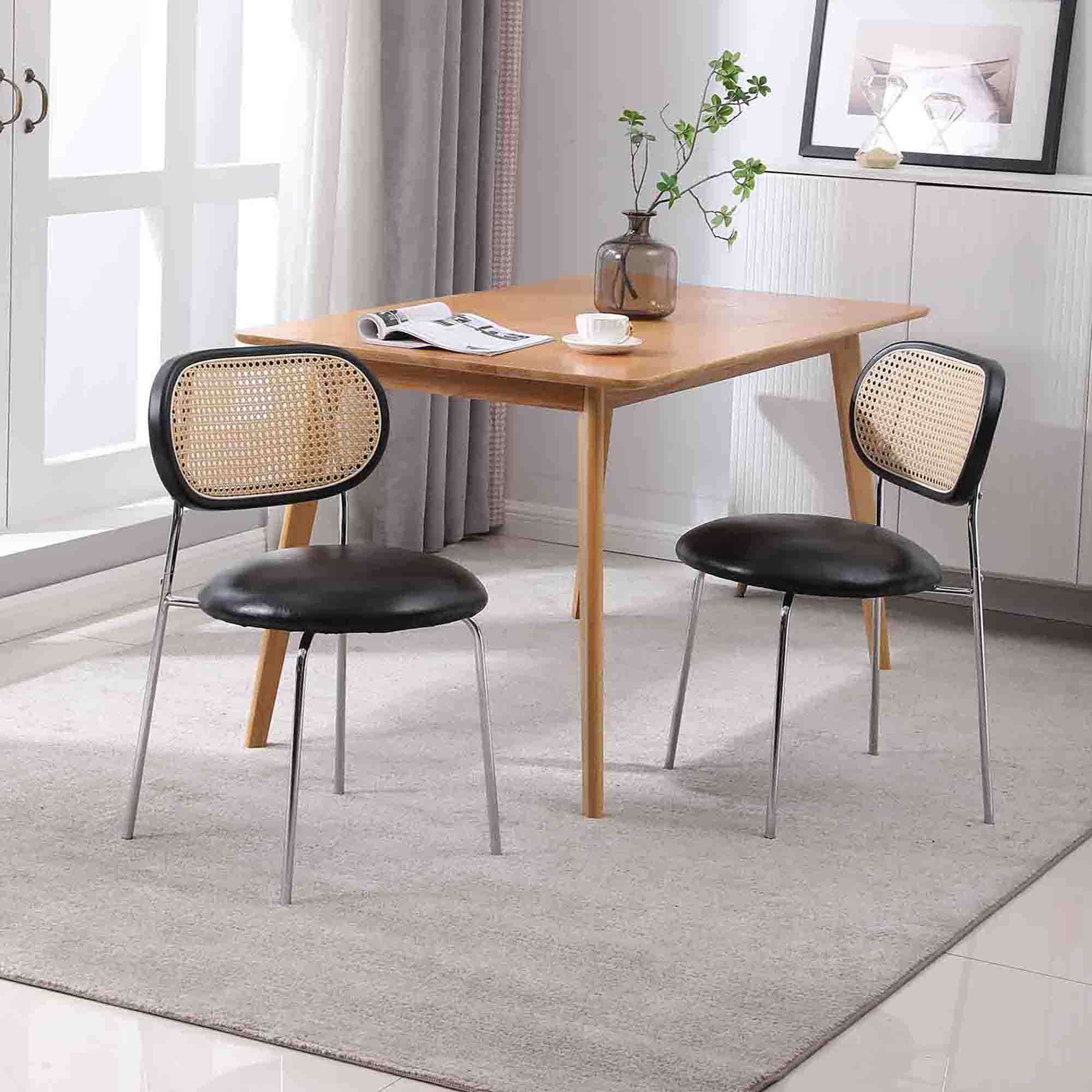 Kadyn Dining Chair Set of 2, Upholstered Kitchen Chairs with Rattan Backrest for Living Room, Black Kadyn Dining Chair Set of 2, Upholstered Kitchen Chairs with Rattan Backrest for Living Room, Black