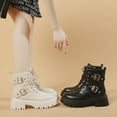 thumbnail image 7 of Lovskoo 2024 Combat Boots Womens Round Toe Platform Buckle Slip On Fall Heeled Short Boots Shoes Beige, 7 of 7