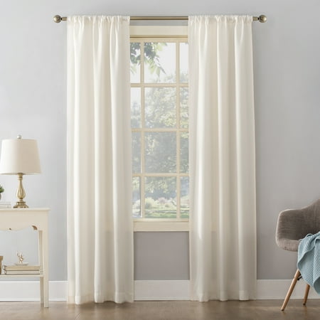 Mainstays Textured Solid Rod Pocket Curtain, Single Panel, Cream, 38"W x 63"L