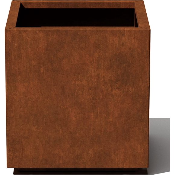 Corten Steel Series Cube Planter - Square Metal Planter for Outdoor Patio/Garden | Naturally Rusting Steel for All-Weather Use | Modern Rustic Décor for Trees, Flowers, Tall Trees