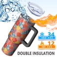 thumbnail image 5 of 40oz Pioneer Flower Floral Print Pattern Insulated Tumbler with Handle, BPA-Free Leak Proof Lid and Straws, Double Wall Vacuum, Hot 12h/Cold 34h, 5 of 6