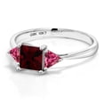 thumbnail image 3 of Gem Stone King 10K White Gold Red Garnet and Pink Tourmaline 3 Stone Engagement Ring for Women (1.24 Cttw, Gemstone January Birthstone, Princess Center 5MM, Trillion 3.5MM, Size 9), 3 of 5