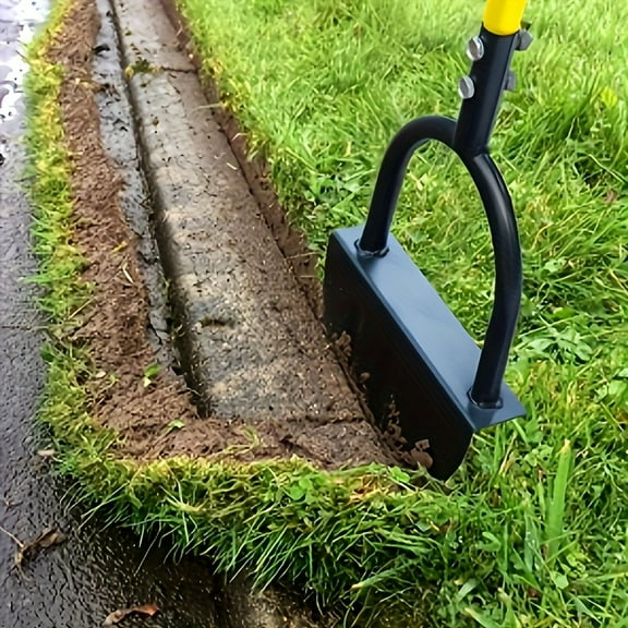 1J Manual Edge Cutting Shovel with Handle, Half-Moon Lawn Edger, Serrated Hand Tool for Lawn Edging, Step Edge Cutting Shovel