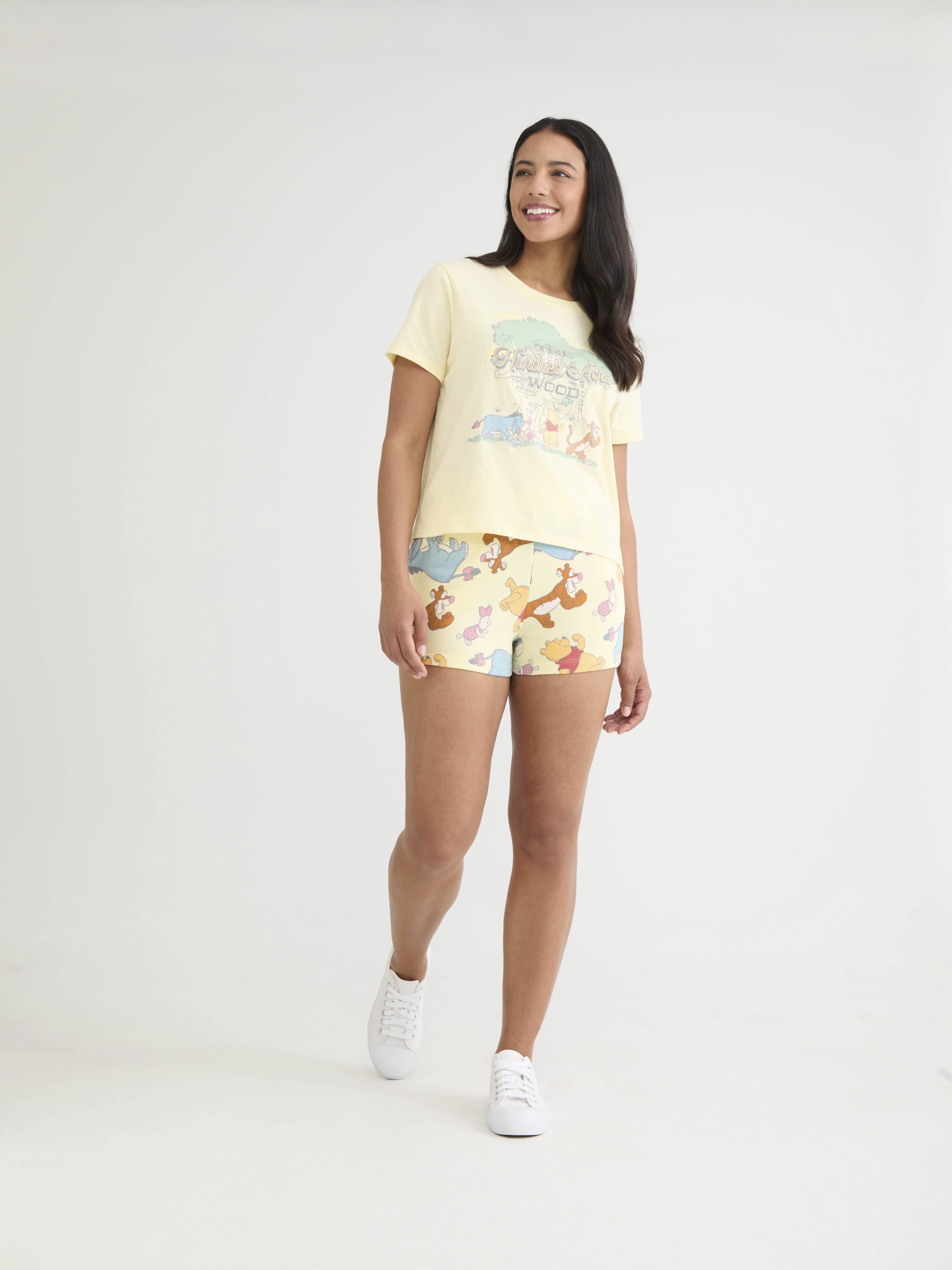 Winnie Pooh and Friends Women's Graphic Tee and Shorts Set, 2-Piece, Sizes XXS-XXL