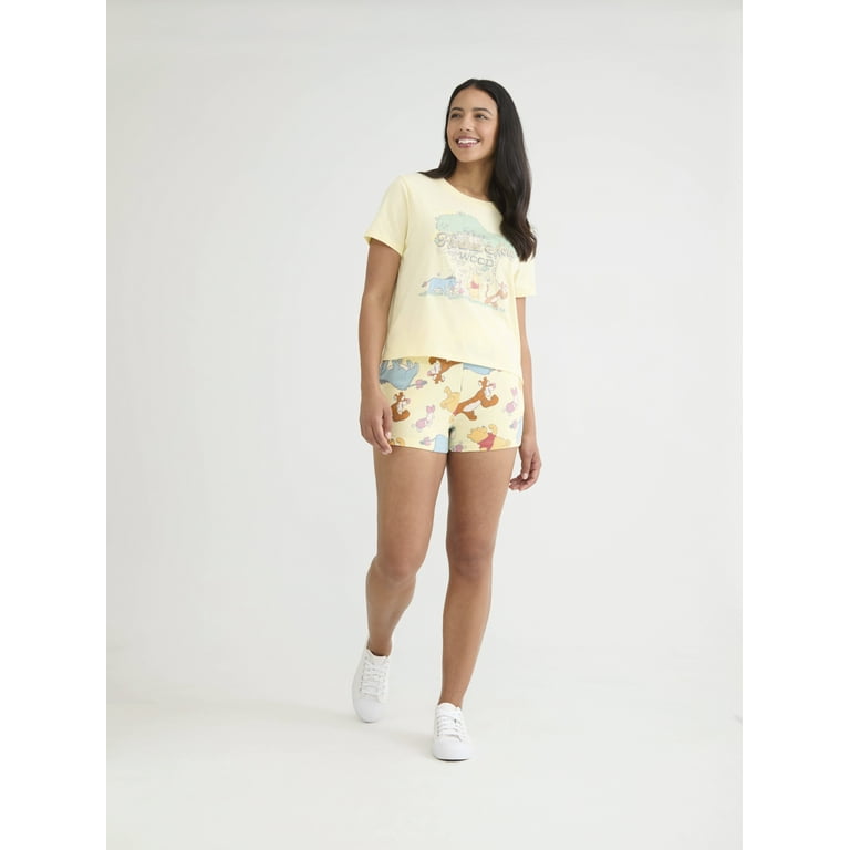 Winnie Pooh and Friends Women's Graphic Tee and Shorts Set, 2-Piece, Sizes XXS-XXL